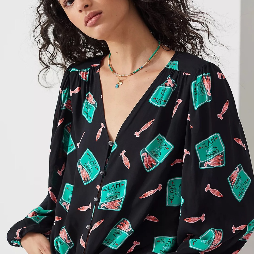 Anthropologie Kendra Dandy Glam in a can sardines quarter wide sleeve size 2p